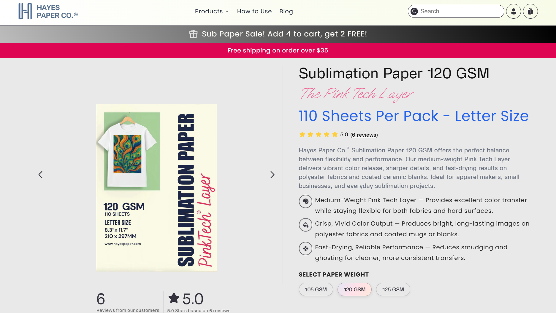 Hayes Paper Shopify product page